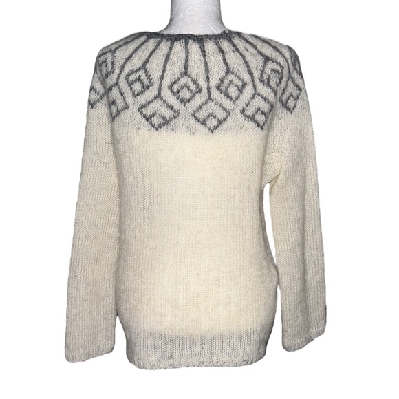 J. Davidsson Erla Hand Knitted Ivory & Gray Geometric Icelandic Wool Sweater - L - Picture 6 of 12